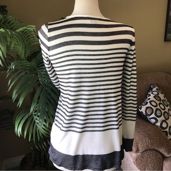 Vince gray white stripe scoop neck rayon blend pullover top - Picture 6 of 6